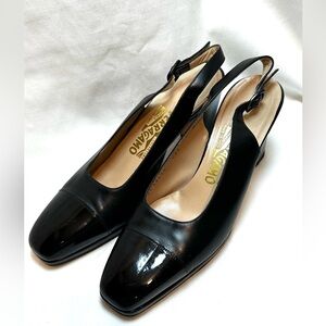 Salvatore Ferragamo Black Patent Slingback Heels